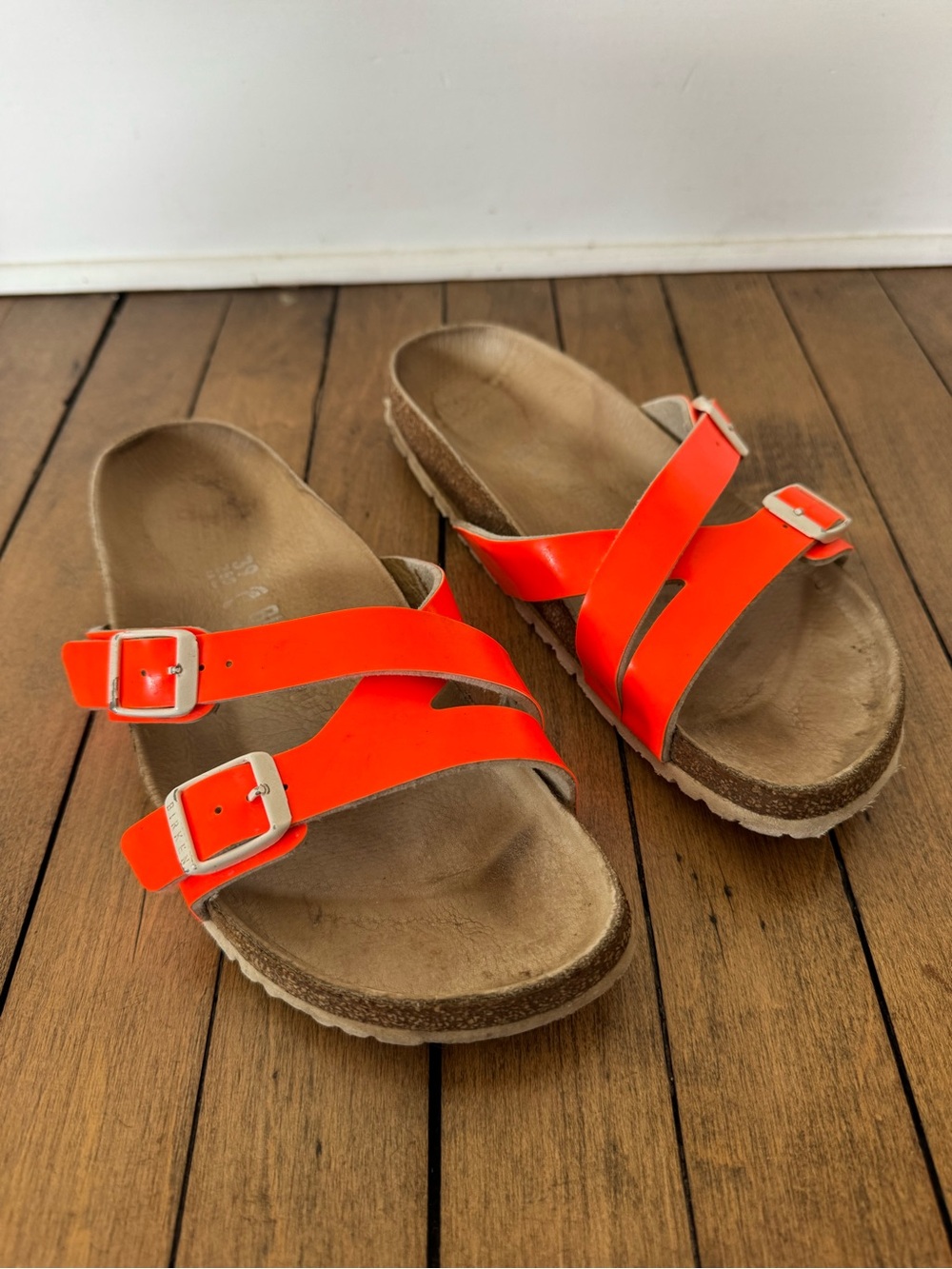 Birkenstock Yao Patent Neon Orange Double Strap Sandals 39 / 8.5